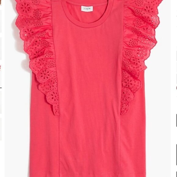 J. Crew Fuchsia Pink Ruffle-Sleeve Eyelet Top, New With Tags - Picture 4 of 4